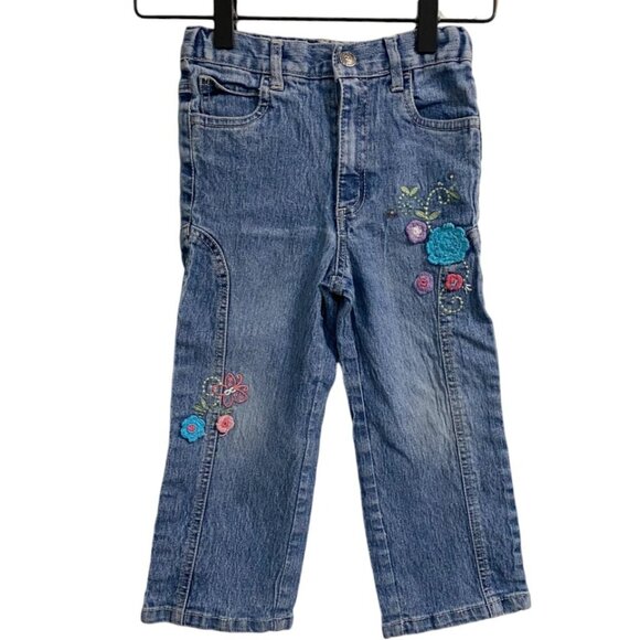 Arizona Jean Company Other - Elastic Waist Jeans Size 4T with Floral Embroidery 00's y2k